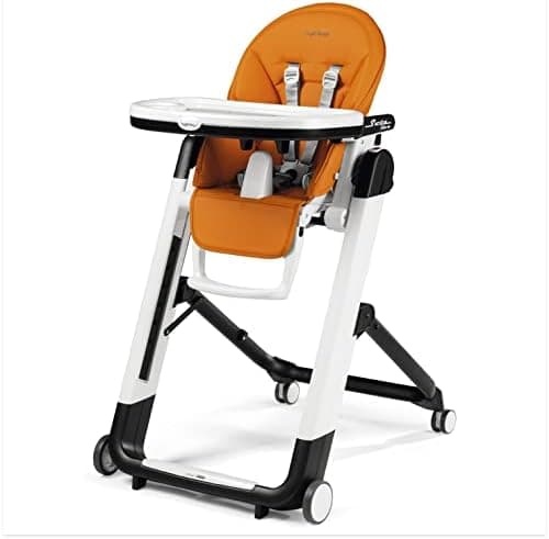 Peg Perego Siesta, Grow with Baby Folding High Chair & Recliner, Height Adjustable, Quick Claen & Easy Push Wheels for Babies & Toddlers, Made in Italy, Arancia (Orange)