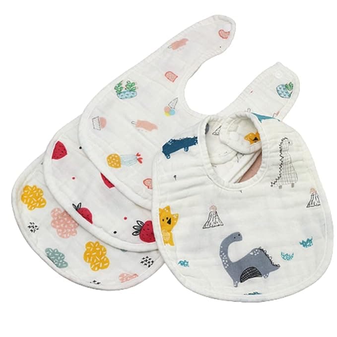 BabyGo Muslin Pure Cotton Cartoon Print 8 Layer Baby Bibs